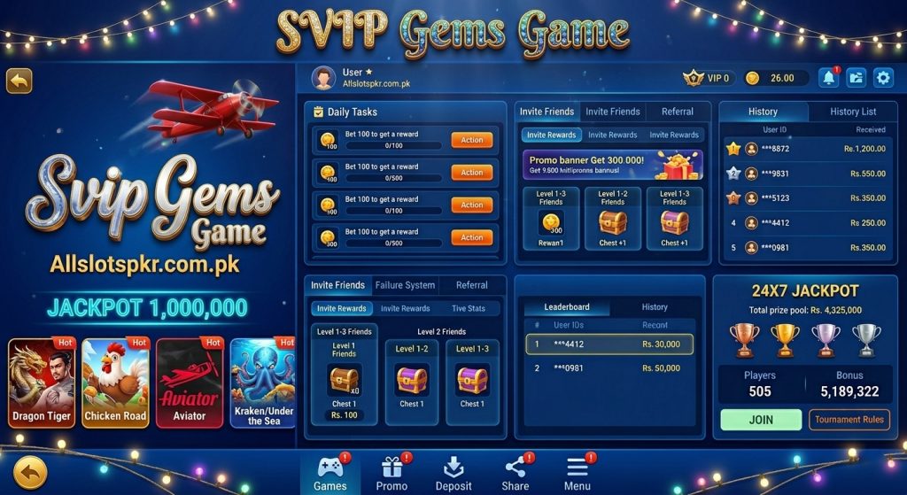 SVIP Gems Game Allslotspkr.com.pk